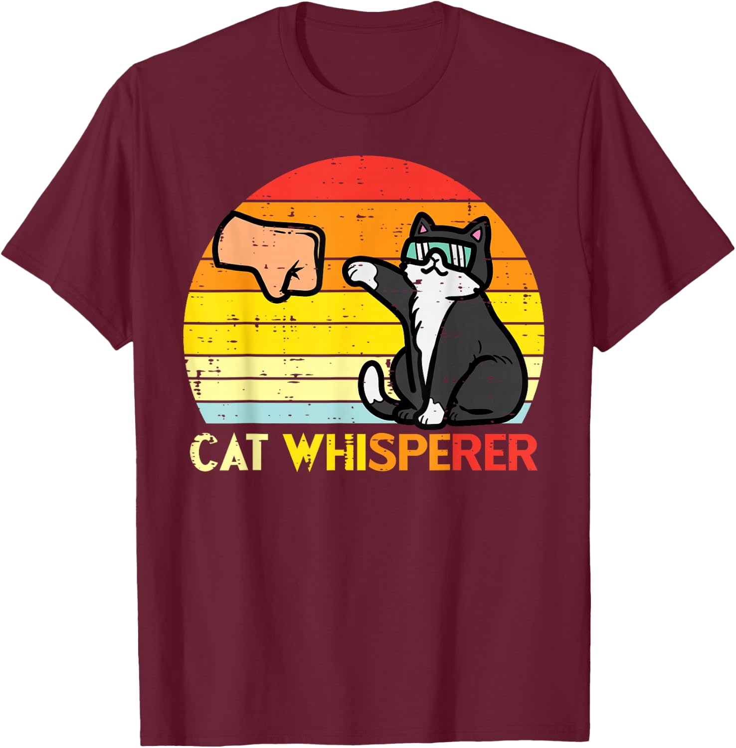 Cat Whisperer Man Paw Fist Bump Sunset Retro Men Women Kids T-Shirt - T-Shirt | Maroon