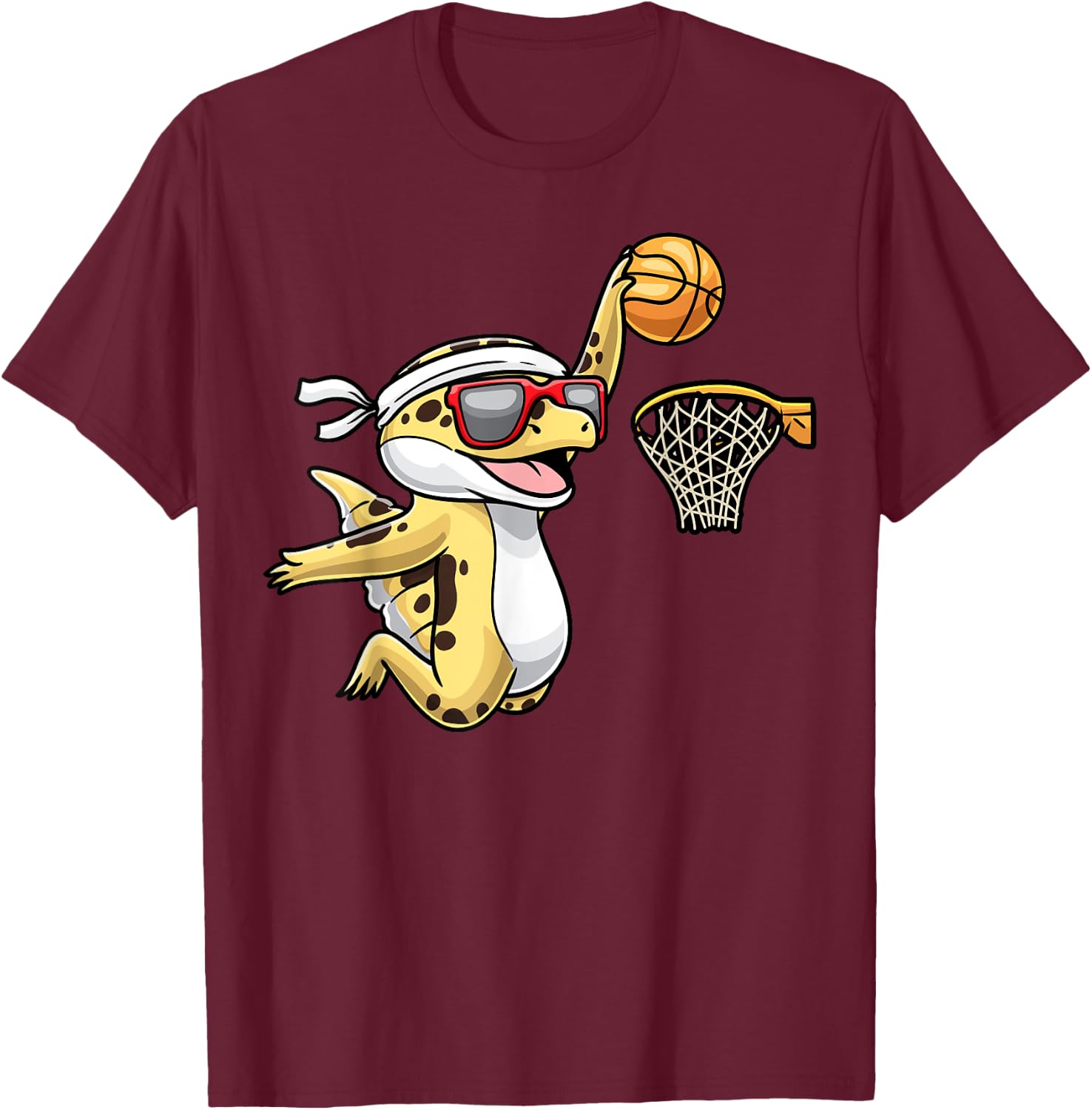 Common Leopard Gecko Playing Basketball Reptile Lizard T-Shirt - T-Shirt | Maroon