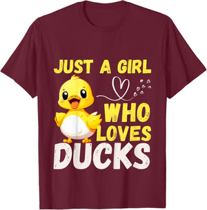 Just A Girl Who Loves Ducks Funny Cute Ducks Lover Girls T-Shirt - T-Shirt | Maroon