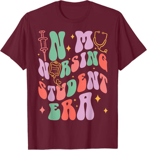 In My Nursing Student Era Groovy Nursing School Future Nurse T-Shirt - T-Shirt | Maroon