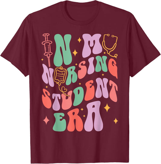 In My Nursing Student Era Groovy Nursing School Future Nurse T-Shirt - T-Shirt | Maroon