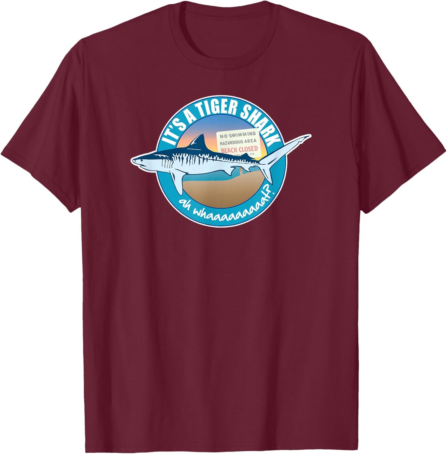 Jaws | Tiger Shark T-Shirt - T-Shirt | Maroon