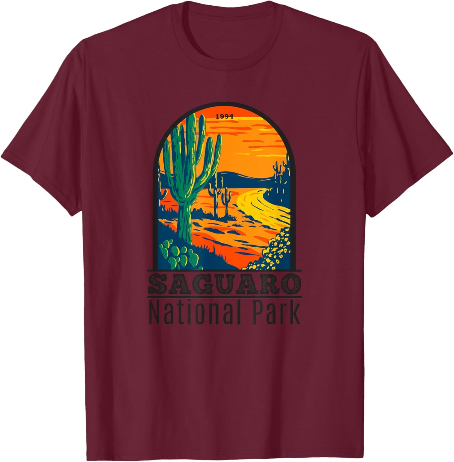 Saguaro National Park Vintage Cactus T-Shirt - T-Shirt | Maroon