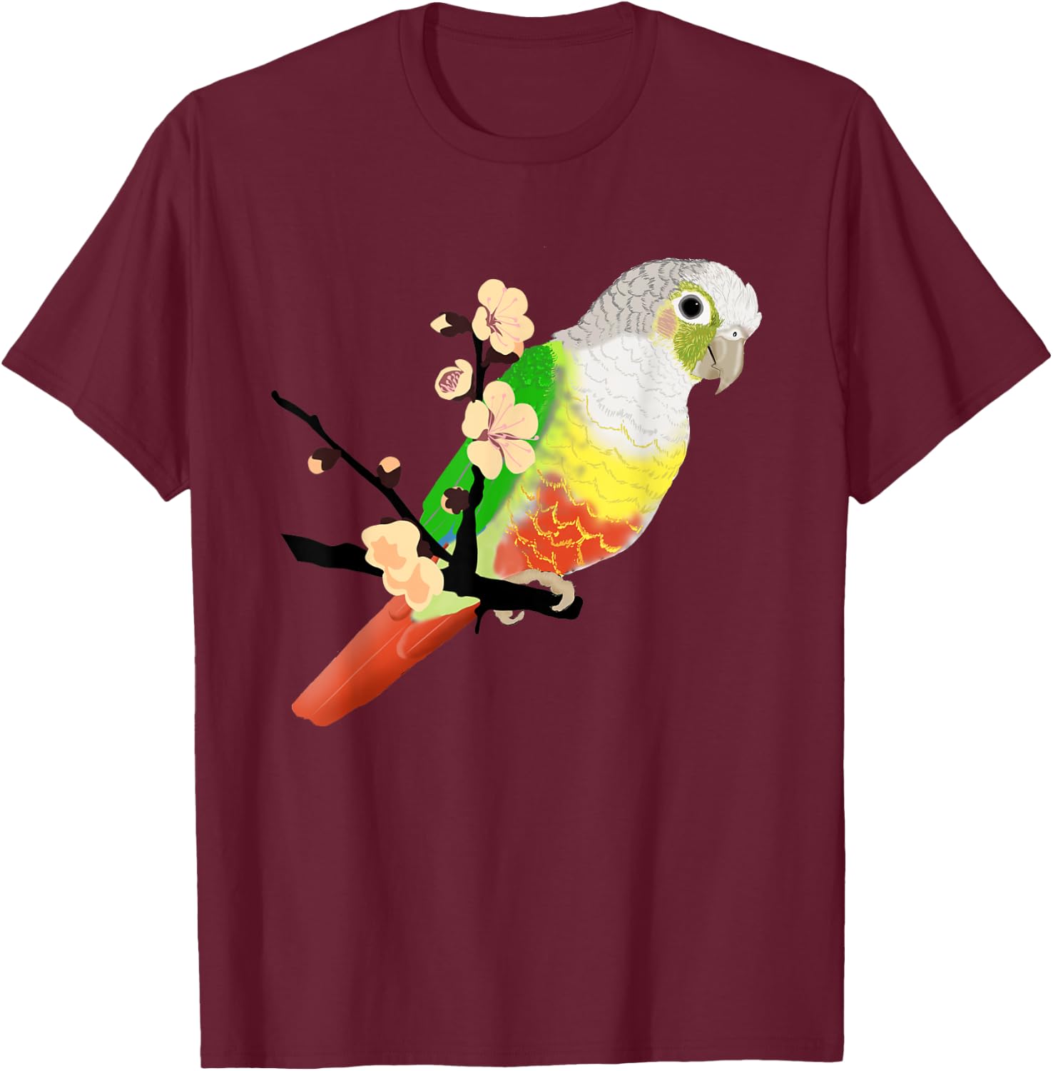 Pineapple Green Cheek Conure T-Shirt - T-Shirt | Maroon