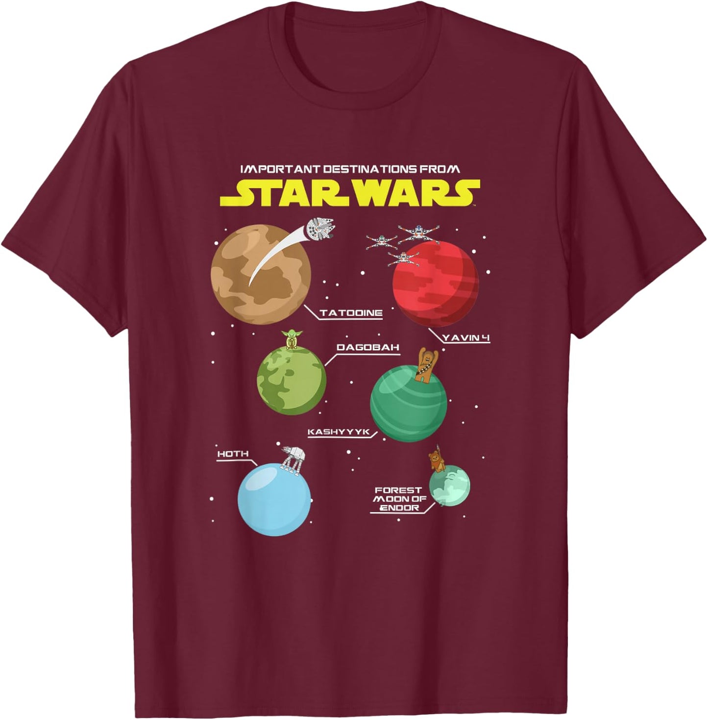 Star Wars Classic Important Destinations Planet Travel Icons T-Shirt - T-Shirt | Maroon