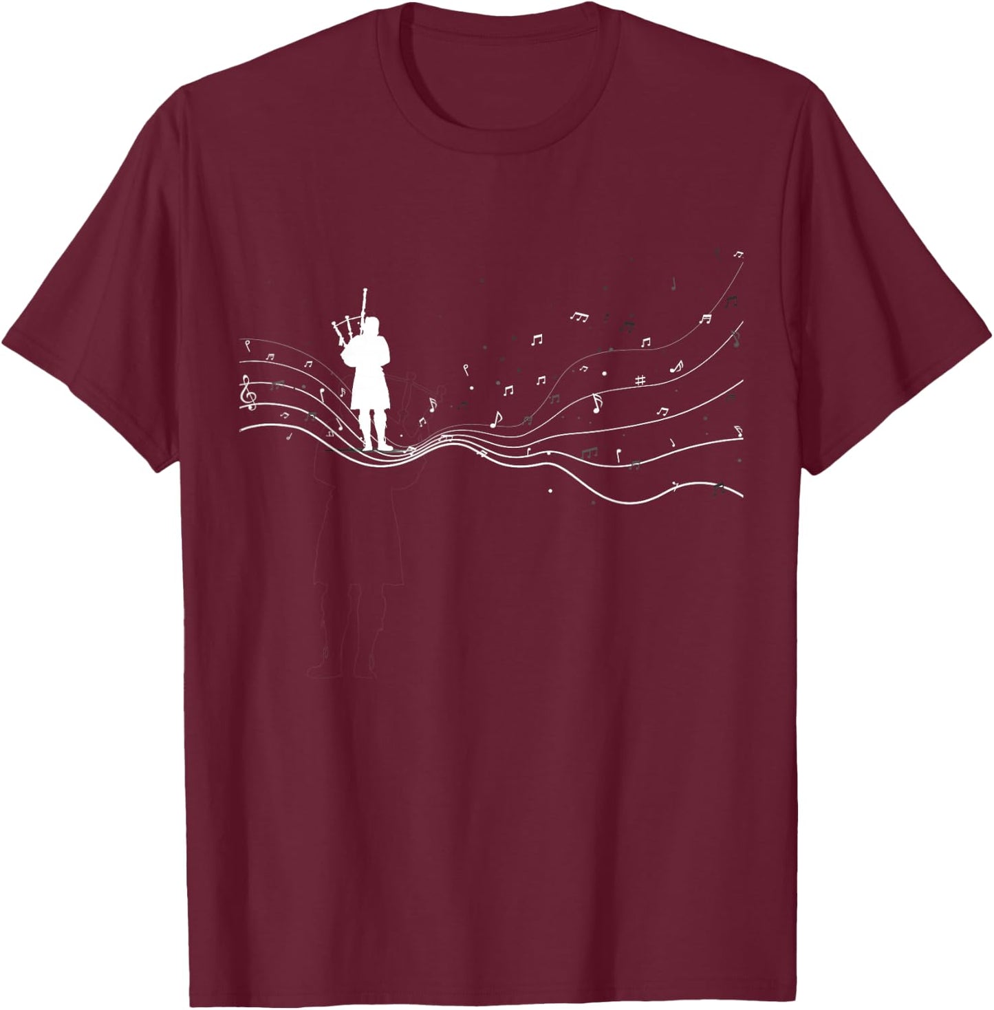 Bagpipe musician in music notes for Bagpipe player T-Shirt - T-Shirt | Maroon