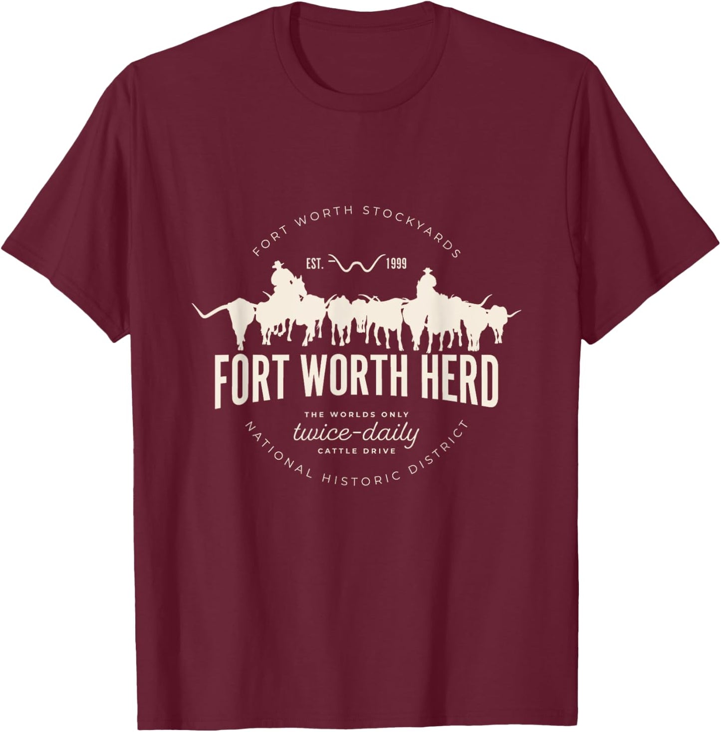 Fort Worth Texas Stockyards and Rodeo Cowboy Desig T-Shirt - T-Shirt | Maroon