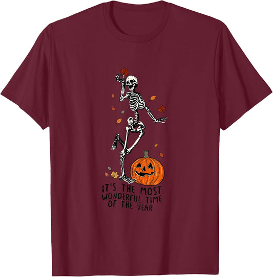 It's The Most Wonderful Time Of The Year Skeleton Halloween T-Shirt - T-Shirt | Maroon