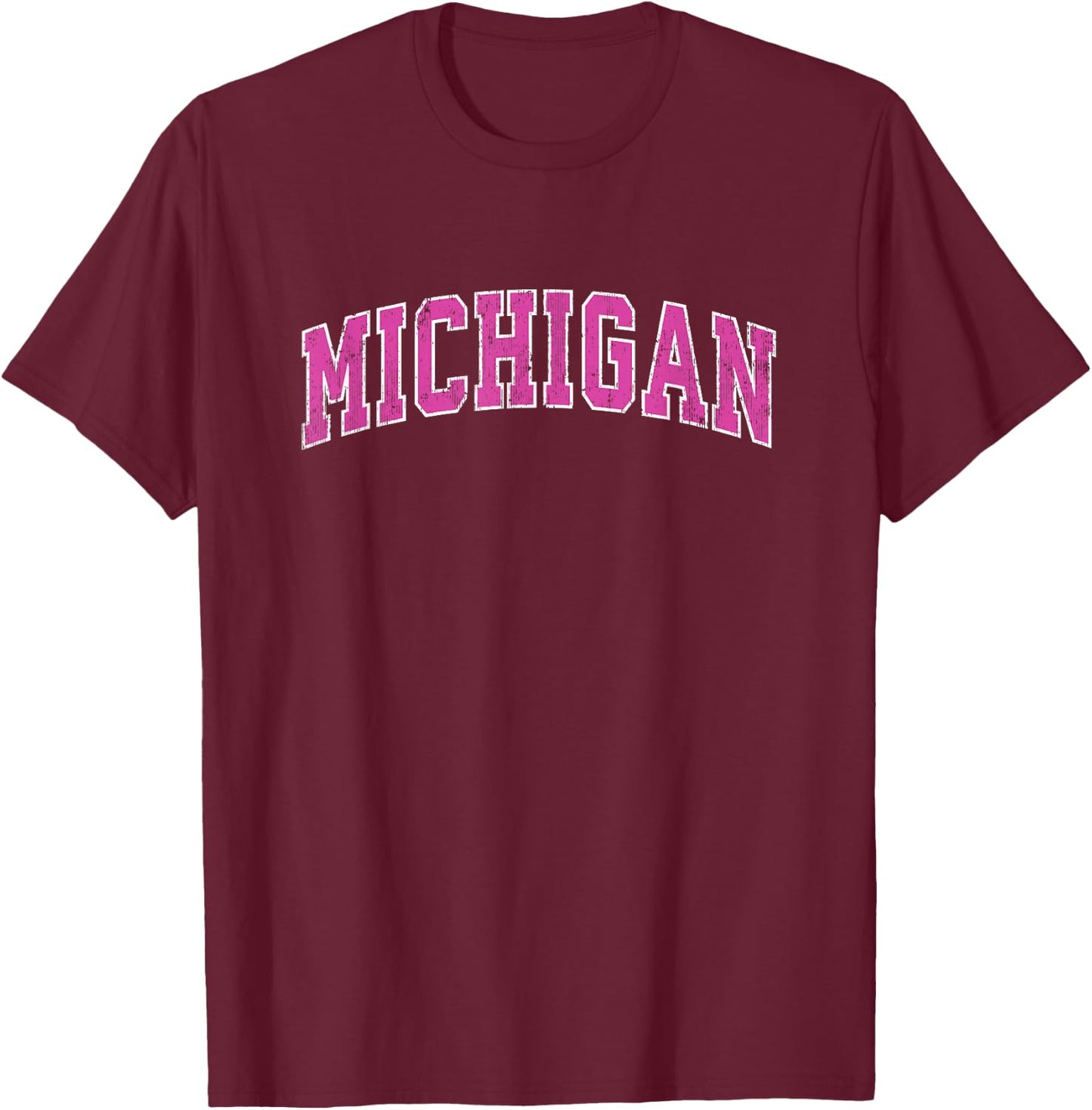 Michigan MI Vintage Sports Design Pink Design T-Shirt - T-Shirt | Maroon