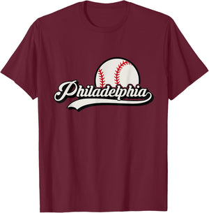 Philadelphia Baseball Philly Downtown Skyline T-Shirt - T-Shirt | Maroon