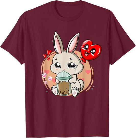 Anime Kawaii Bubble Tea Rabbit Boba Tea Usagi T-Shirt - T-Shirt | Maroon