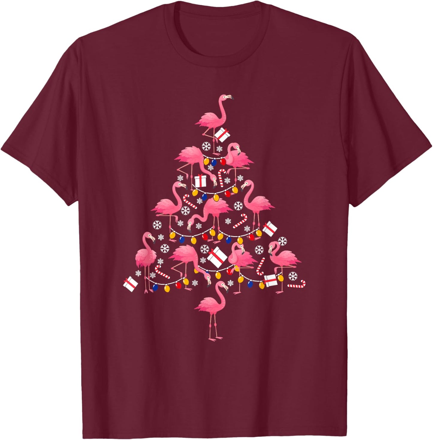 Funny Christmas Men Kids Women Flamingo Ugly Christmas T-Shirt - T-Shirt | Maroon
