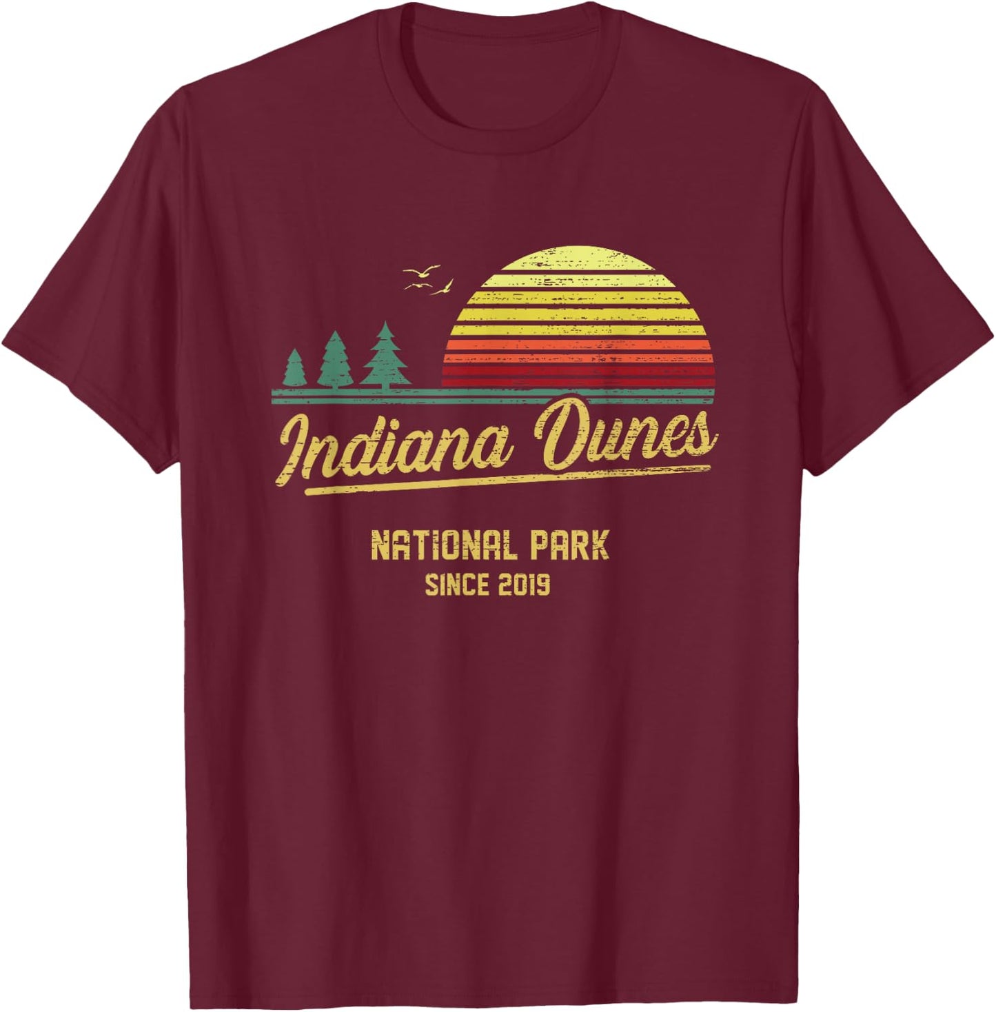 Indiana Dunes 2019 EST National Park Vintage Retro Outdoor C T-Shirt - T-Shirt | Maroon