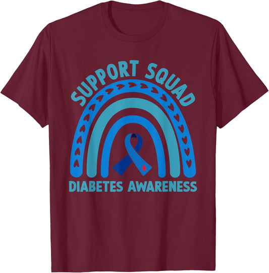 Diabetes Blue Support Squad Diabetes Awareness T-Shirt - T-Shirt | Maroon