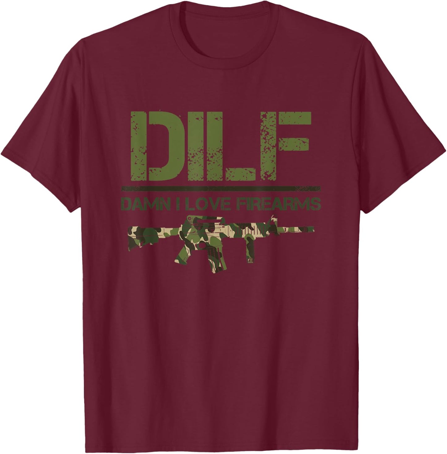 Gun American Flag DILF - Damn I Love Firearms T-Shirt - T-Shirt | Maroon
