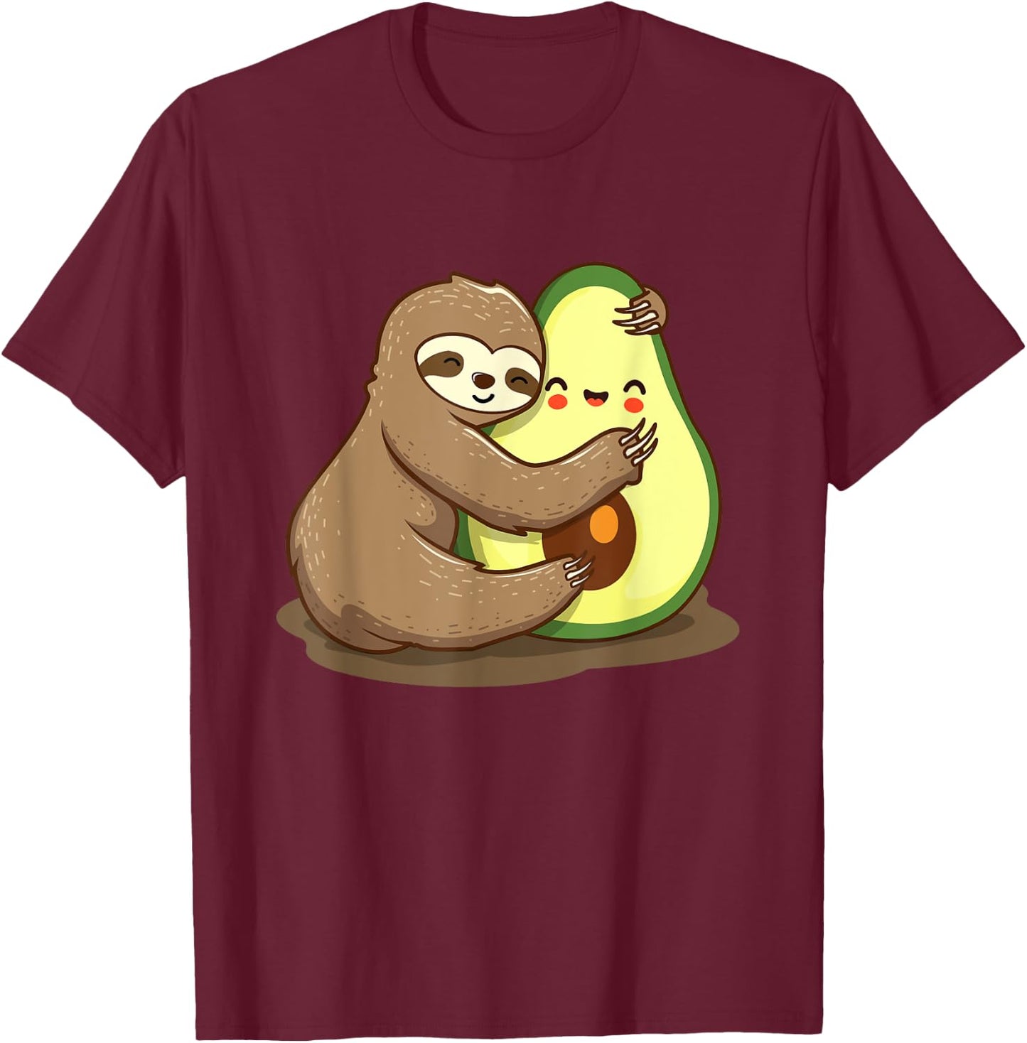 Hugging Sloth And Avocado - Zookeeper Nature Animal Lover T-Shirt - T-Shirt | Maroon