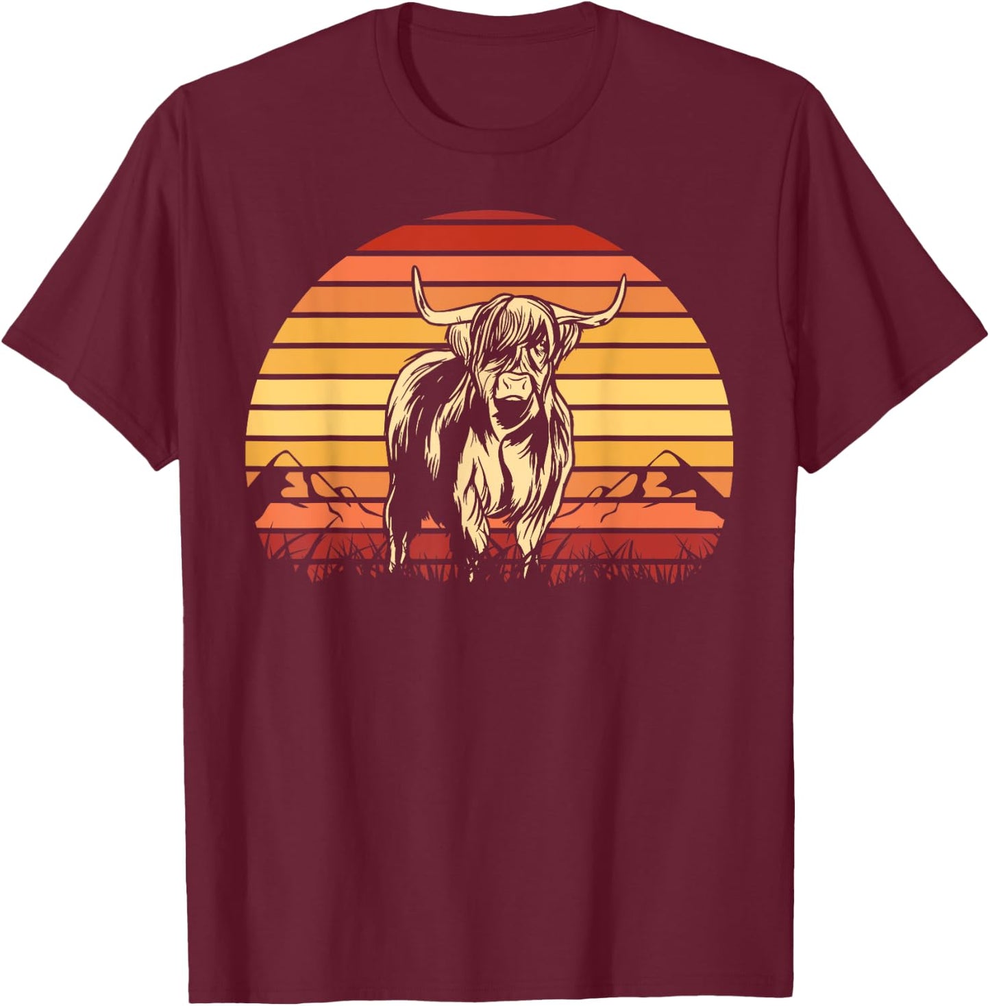 Scottish Highland Cow Cattle Hairy Cow Retro for cow lovers T-Shirt - T-Shirt | Maroon