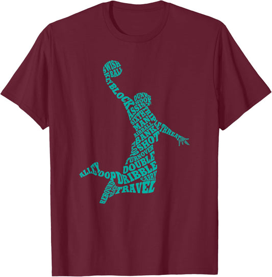 Basketball Player Typography Word Art T-Shirt - T-Shirt | Maroon