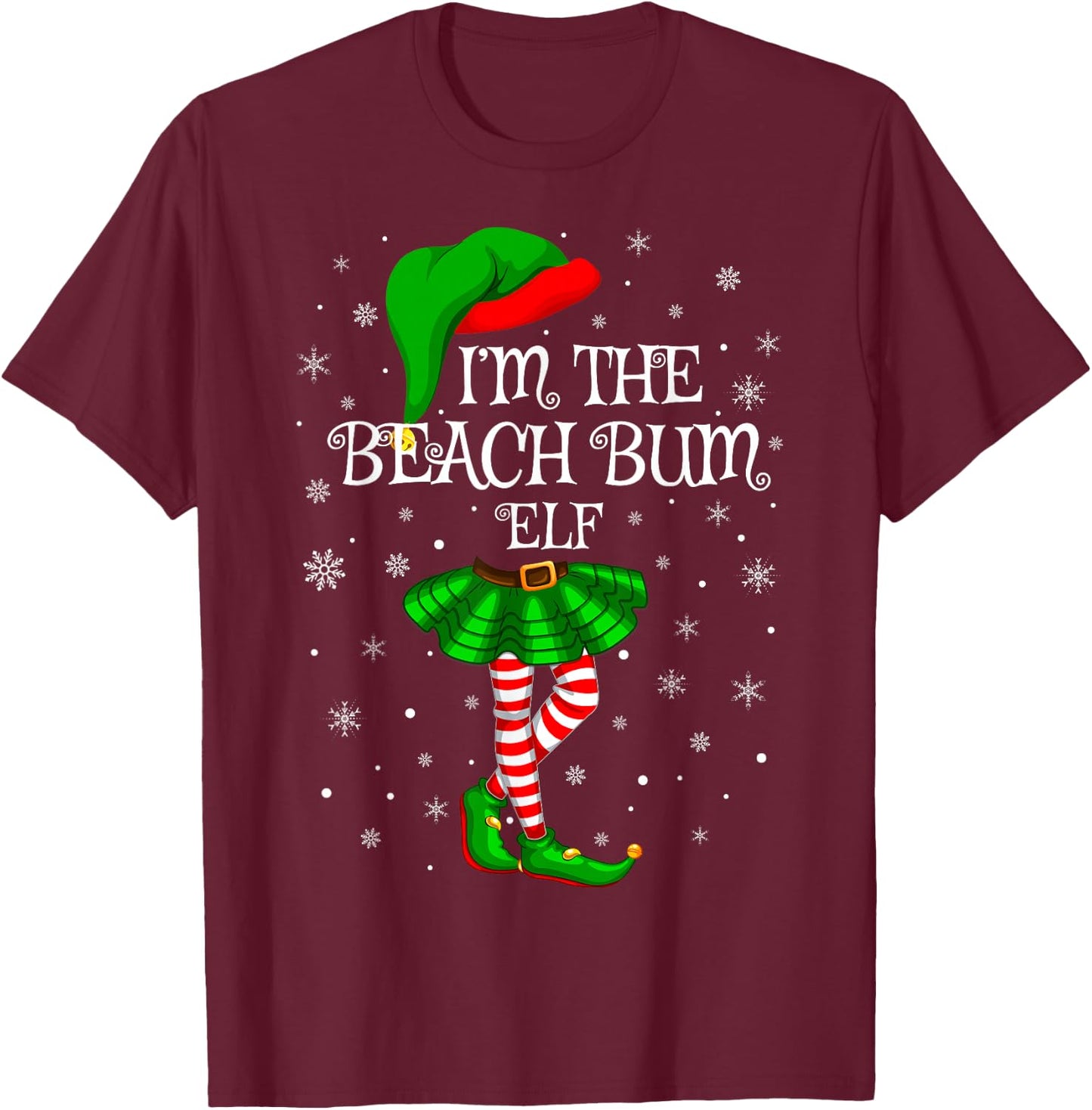 Matching Family Group Beach Bum Elf Christmas Women T-Shirt - T-Shirt | Maroon