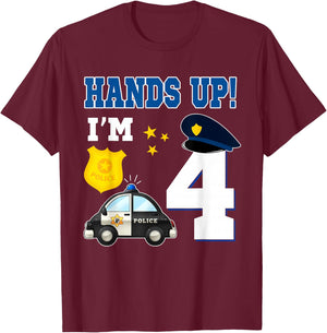 4th Birthday Policeman Boy 4 Year Old Police Officer T-Shirt - T-Shirt | Maroon