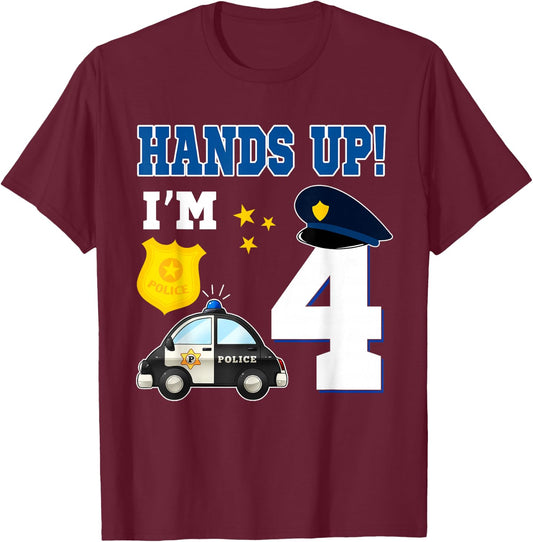 4th Birthday Policeman Boy 4 Year Old Police Officer T-Shirt - T-Shirt | Maroon