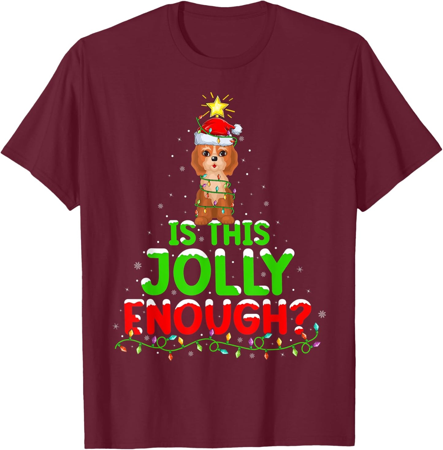 Xmas Lighting Is This Jolly Enough Cockapoo Christmas Tree T-Shirt - T-Shirt | Maroon