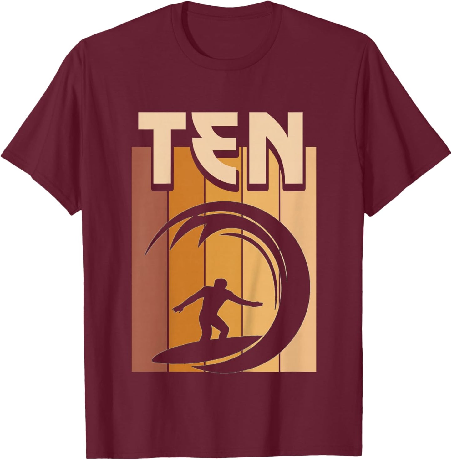 Kids 10 Year Old Surfing Birthday Boy Girl 10th Birthday Surfer T-Shirt - T-Shirt | Maroon