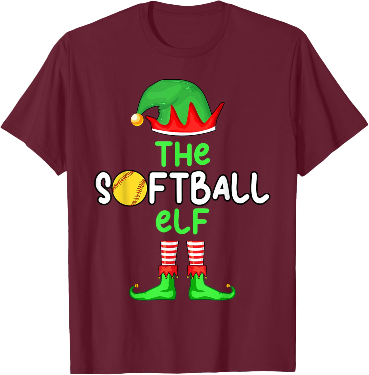 I'm The Softball Elf Christmas Family Matching Pajama T-Shirt - T-Shirt | Maroon
