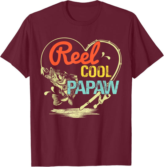 Reel Cool Papaw Fishing Fathers Day For T-Shirt - T-Shirt | Maroon