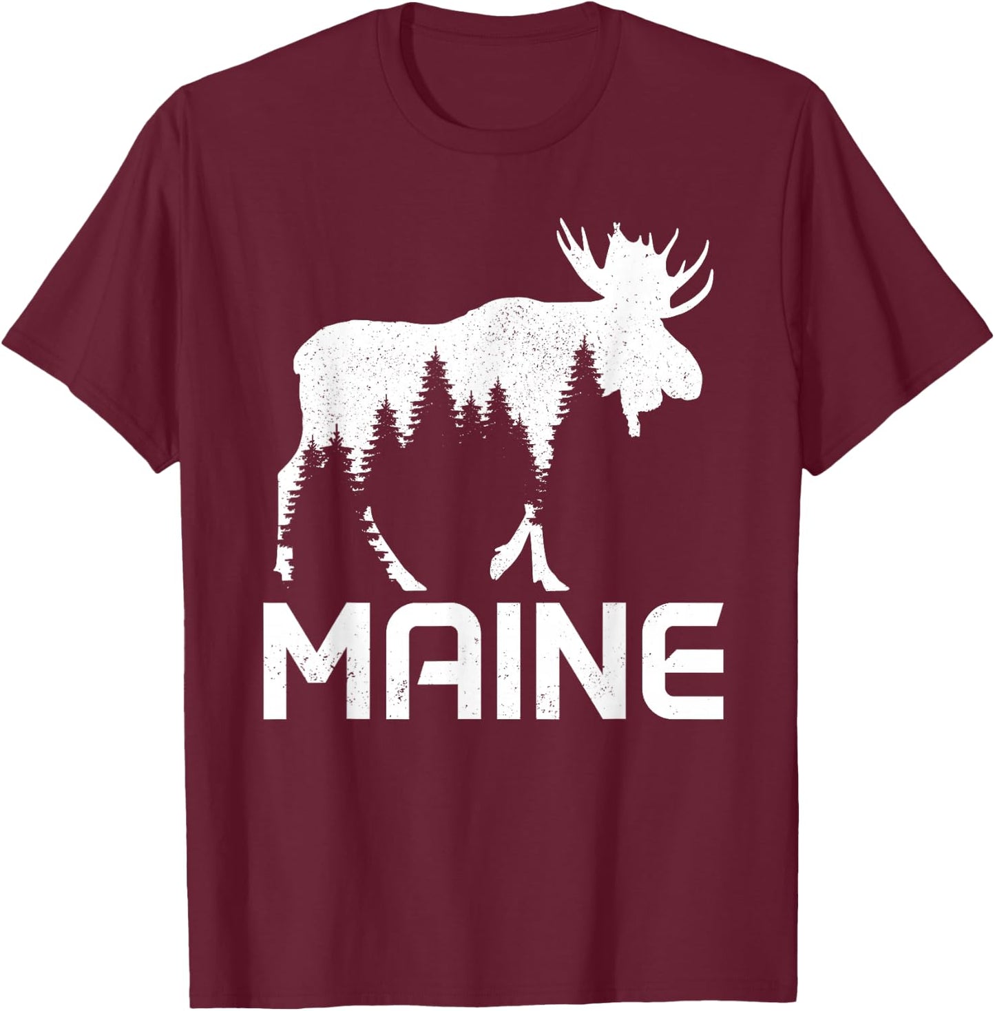 Maine Vintage Pride Souvenir Moose Nature Hiking T-Shirt - T-Shirt | Maroon