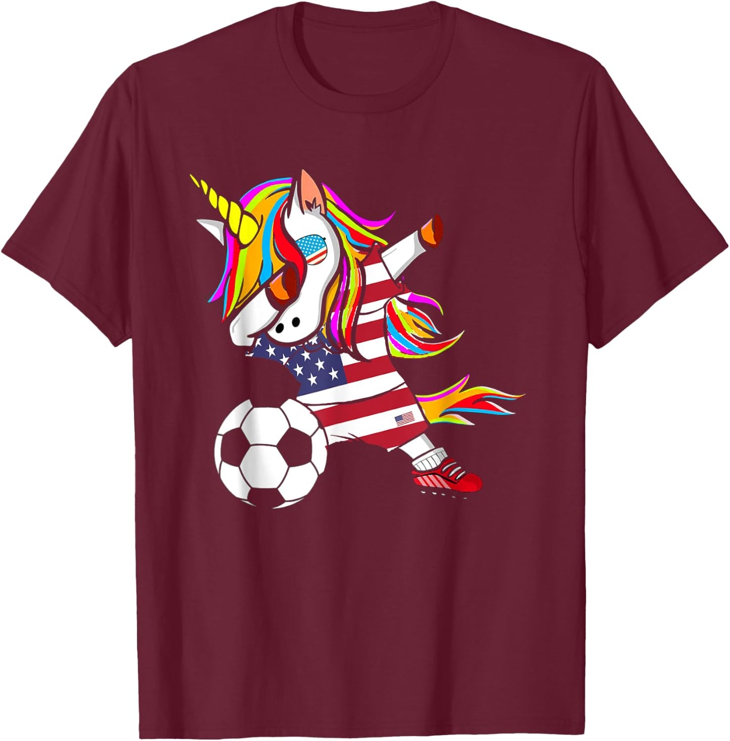 Funny Dabbing Unicorn USA Soccer - USA Flag Soccer T-Shirt - T-Shirt | Maroon