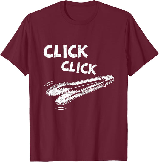 Click a Click Tongs Bbq Barbecue Barbecuing Hanging T-Shirt - T-Shirt | Maroon