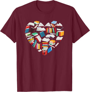 Love To Read Heart Made of Books Bookworm Book Lover T-Shirt - T-Shirt | Maroon