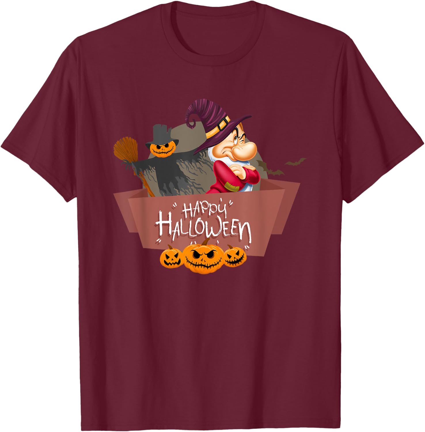 Grumpy Happy Halloween T-Shirt - T-Shirt | Maroon