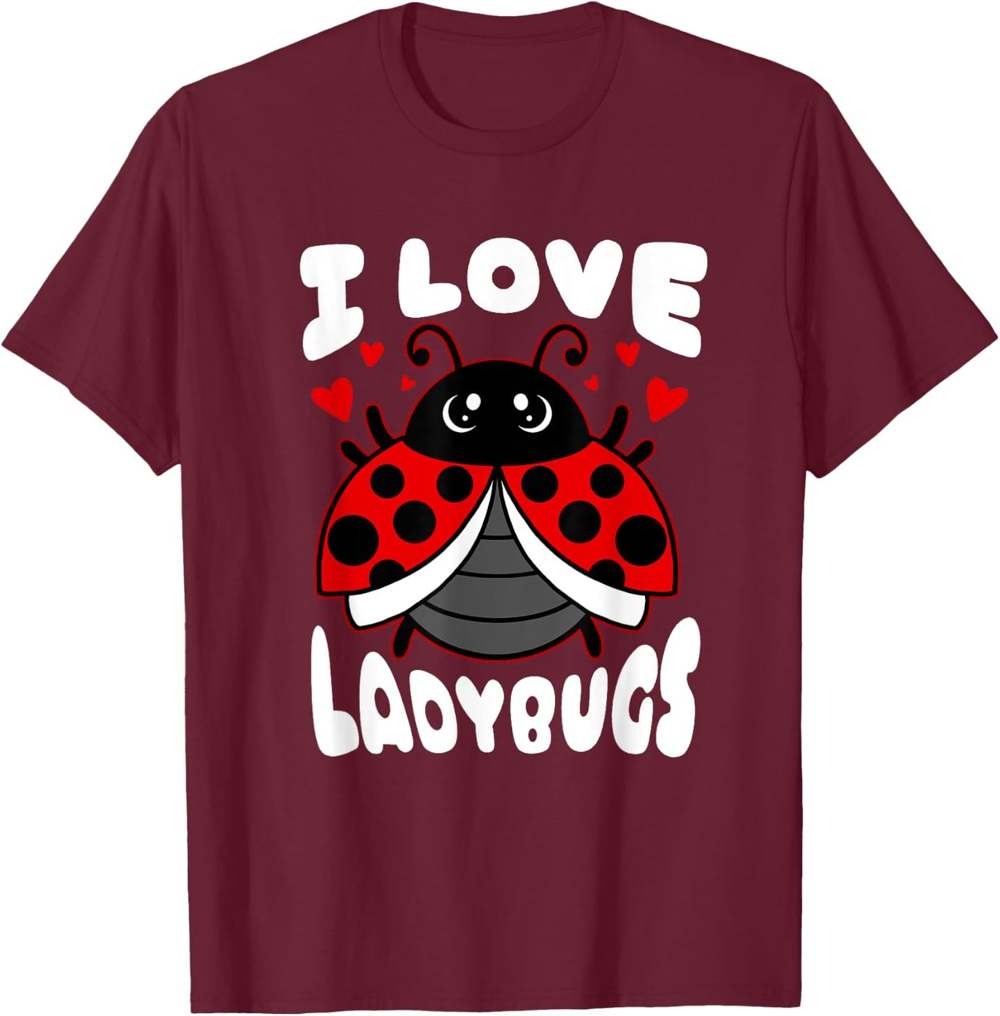 I Love Ladybugs Flying Ladybug Heart T-Shirt - T-Shirt | Maroon