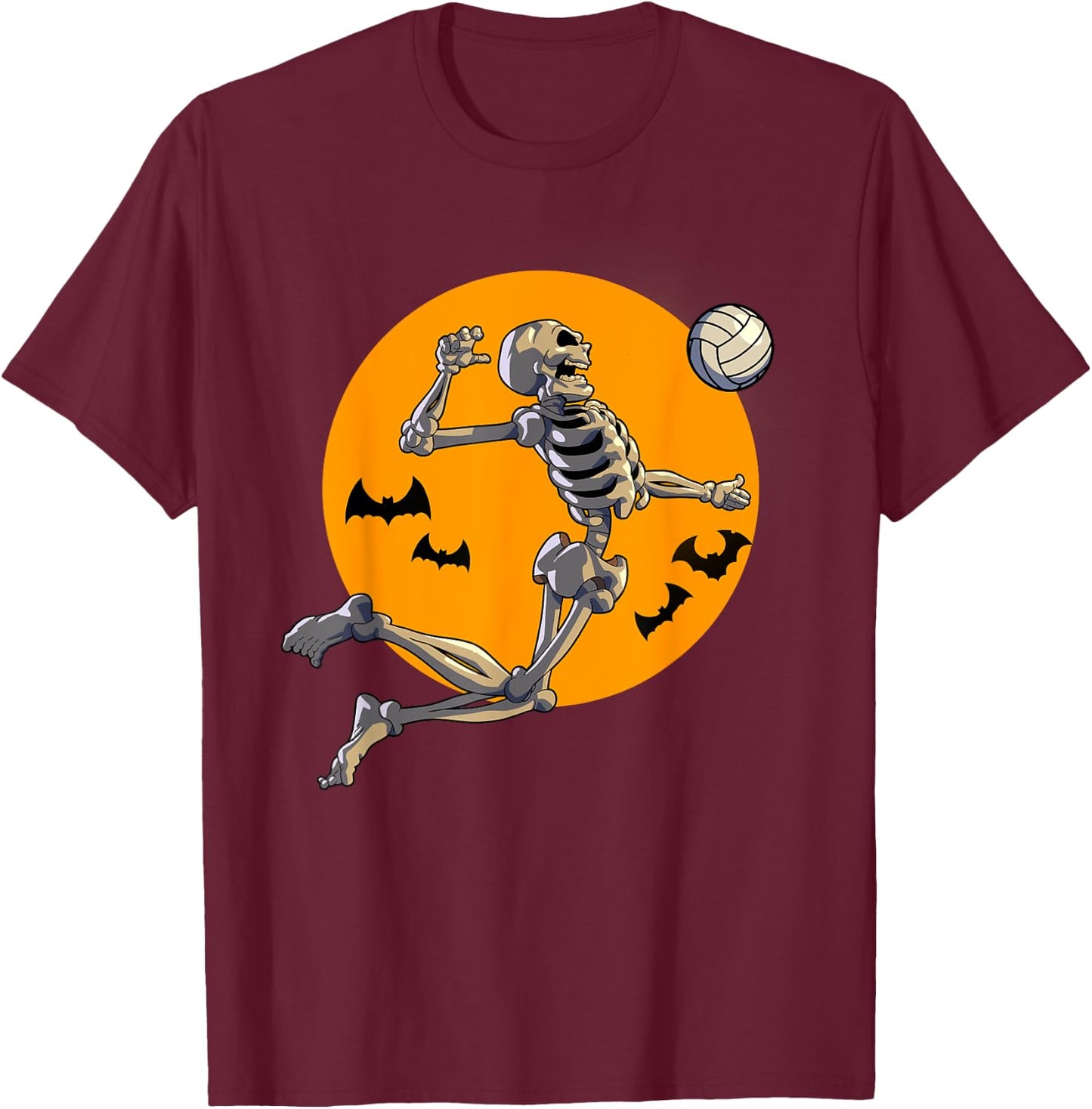Volleyball Skeleton Women Men Volleyball Player Halloween T-Shirt - T-Shirt | Maroon