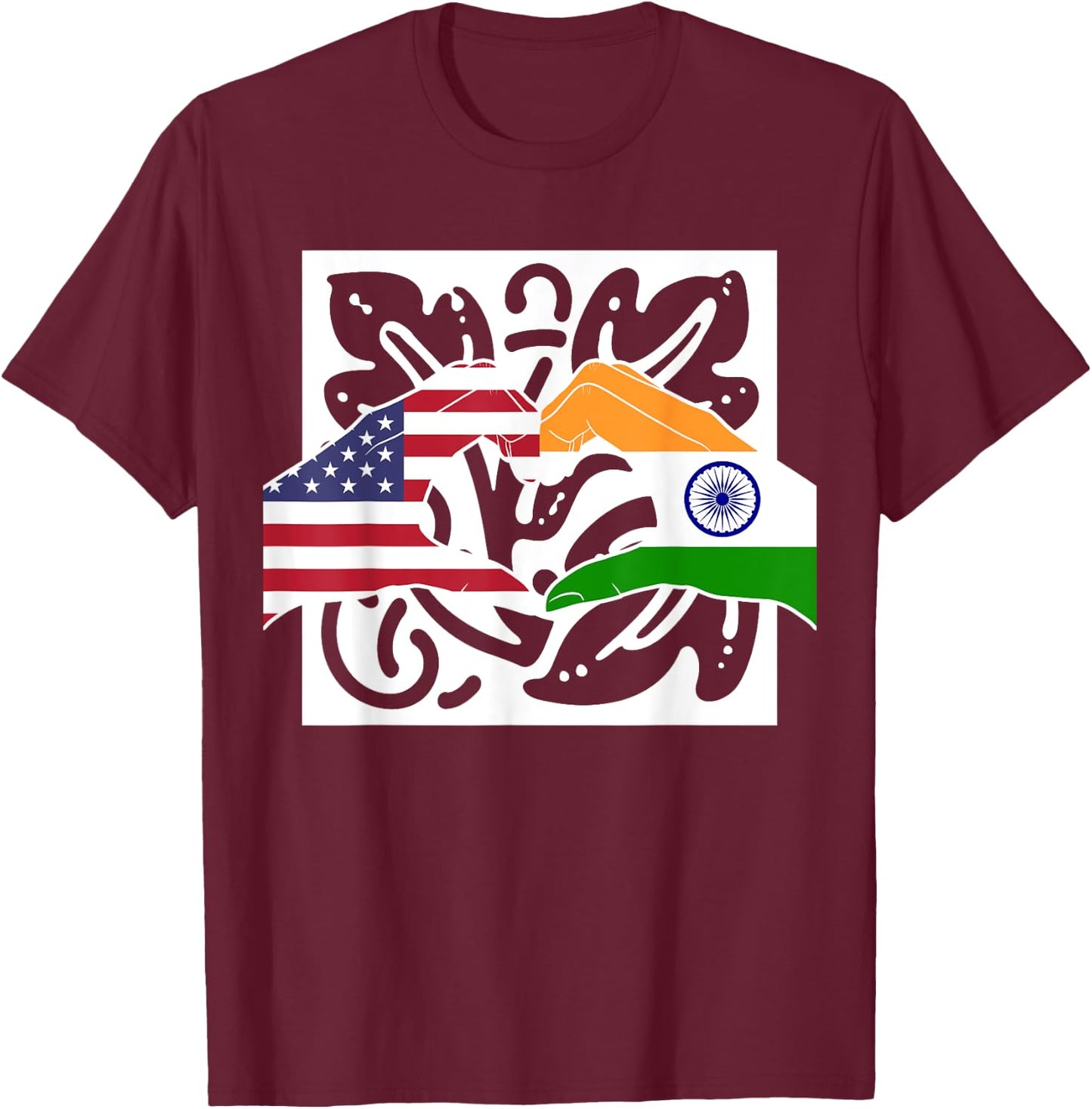 America USA American India Indian Mixed DNA Flag T-Shirt - T-Shirt | Maroon