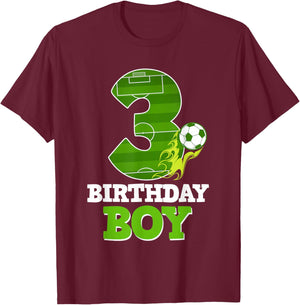 Happy 3rd Birthday Boy Soccer Lover 3 Yrs Old B-day T-Shirt - T-Shirt | Maroon
