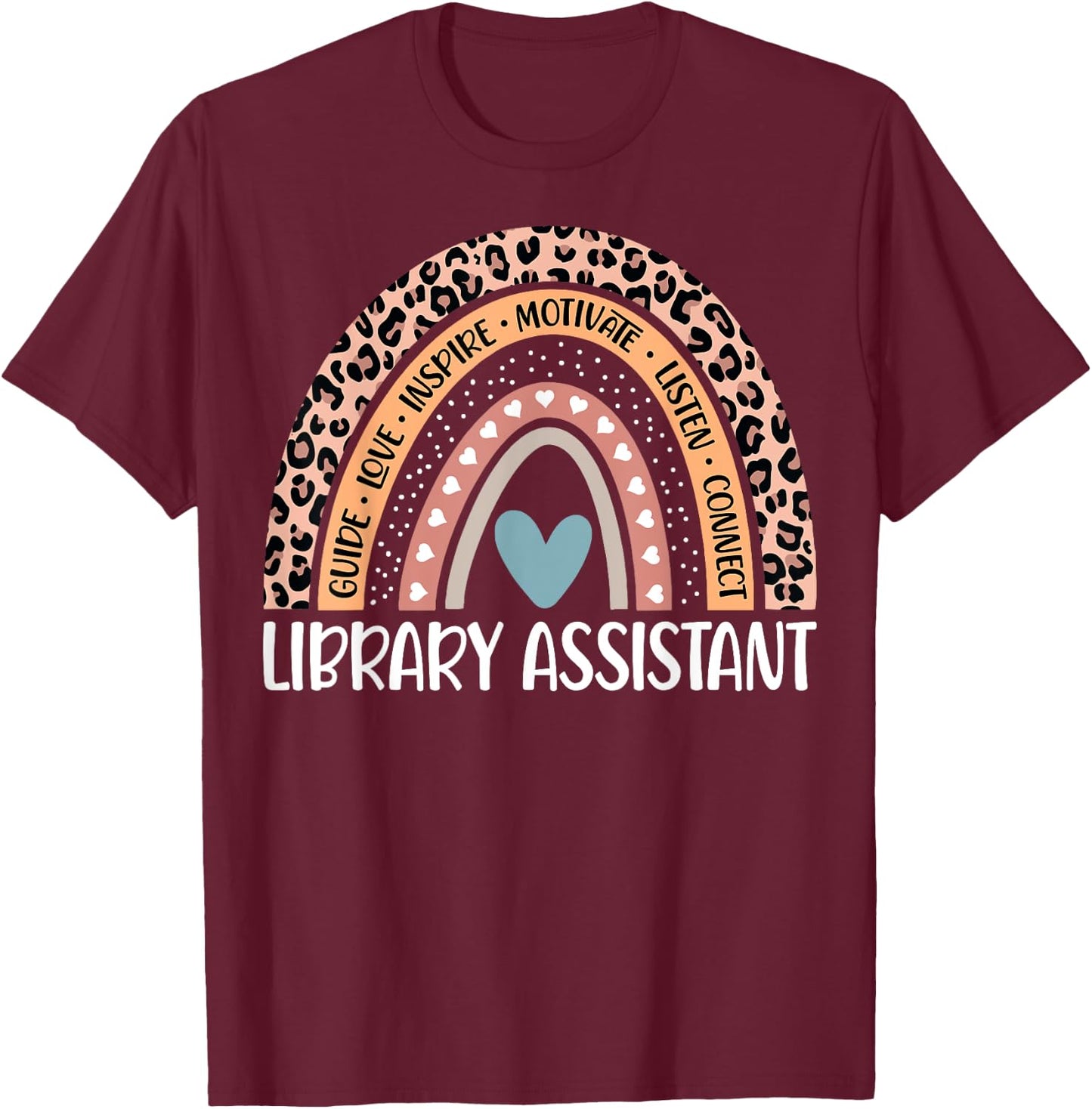 Library Assistant 100th Day Of School Librarian Rainbow T-Shirt - T-Shirt | Maroon