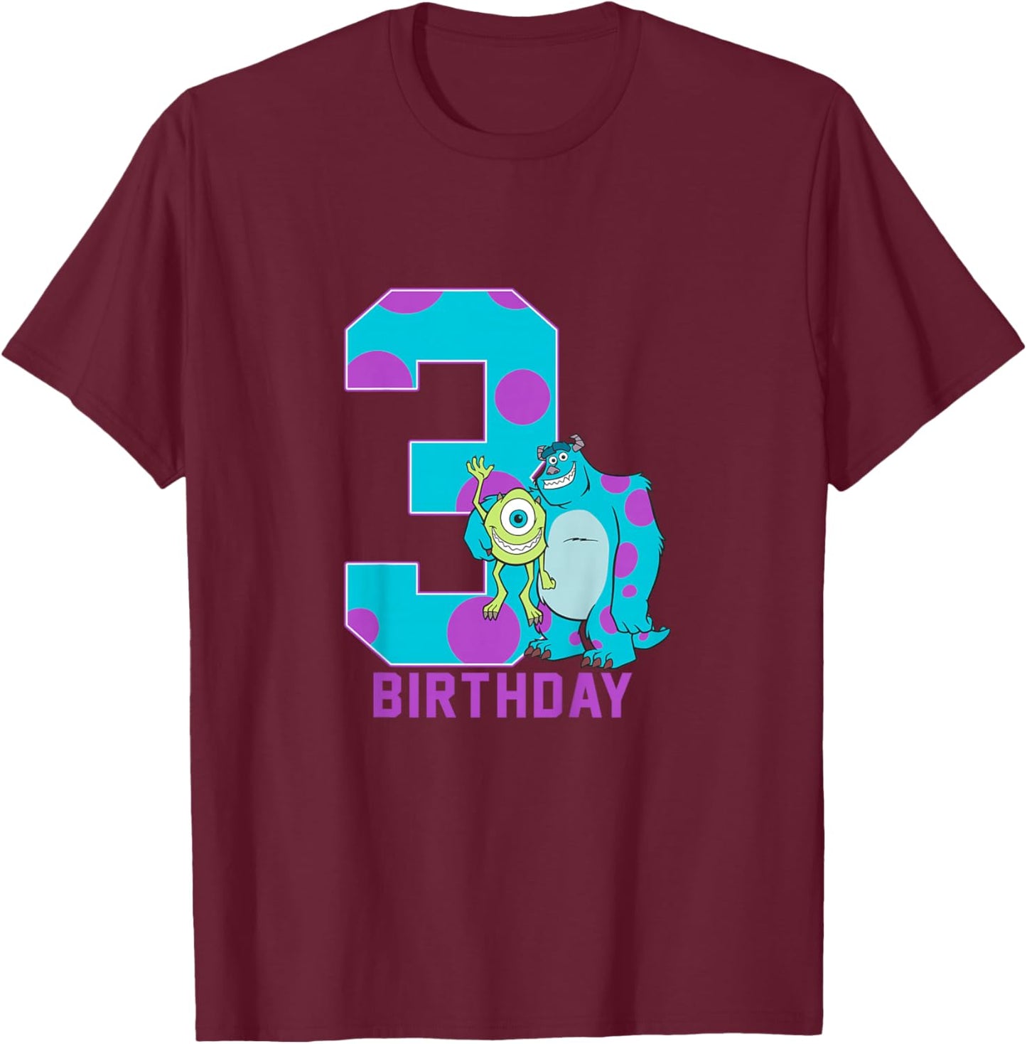 Kids Disney Pixar Monsters University Mike & Sully 3rd Birthday T-Shirt - T-Shirt | Maroon