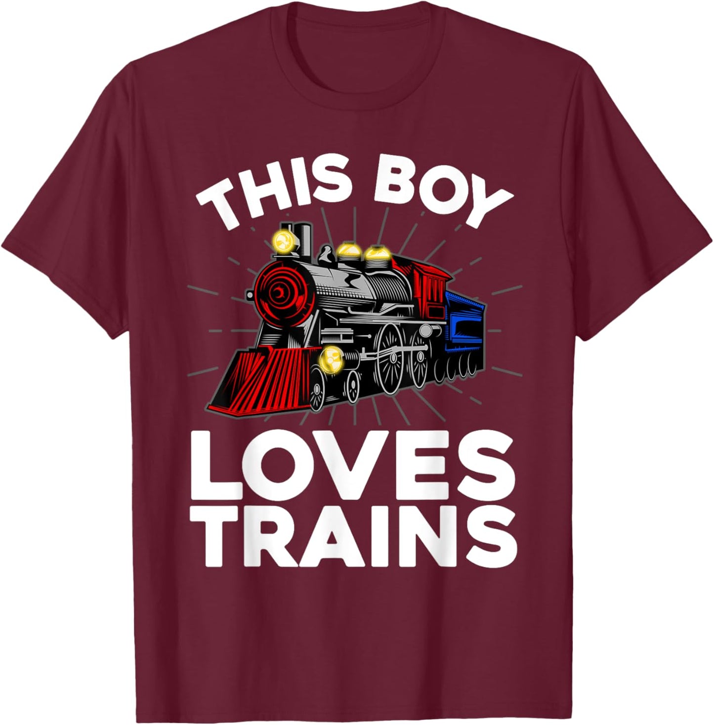 Cool Train Art For Boys Kids Toddlers Train Lovers Railroad T-Shirt - T-Shirt | Maroon