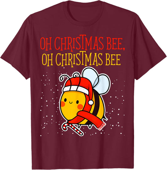 Oh Christmas Bee Wrapped with Lights Funny Apparel T-Shirt - T-Shirt | Maroon