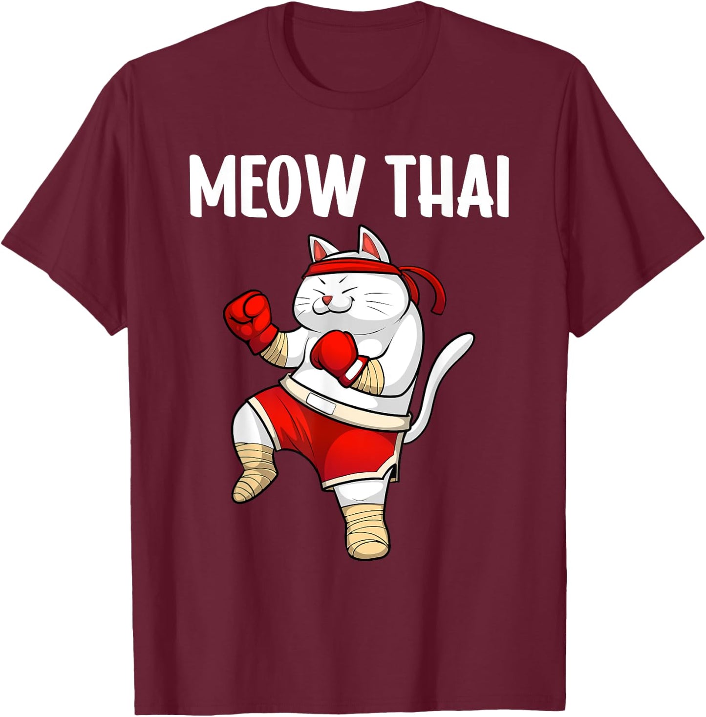 Funny Meow Thai Design Women Muay Thai Boxing Lovers T-Shirt - T-Shirt | Maroon