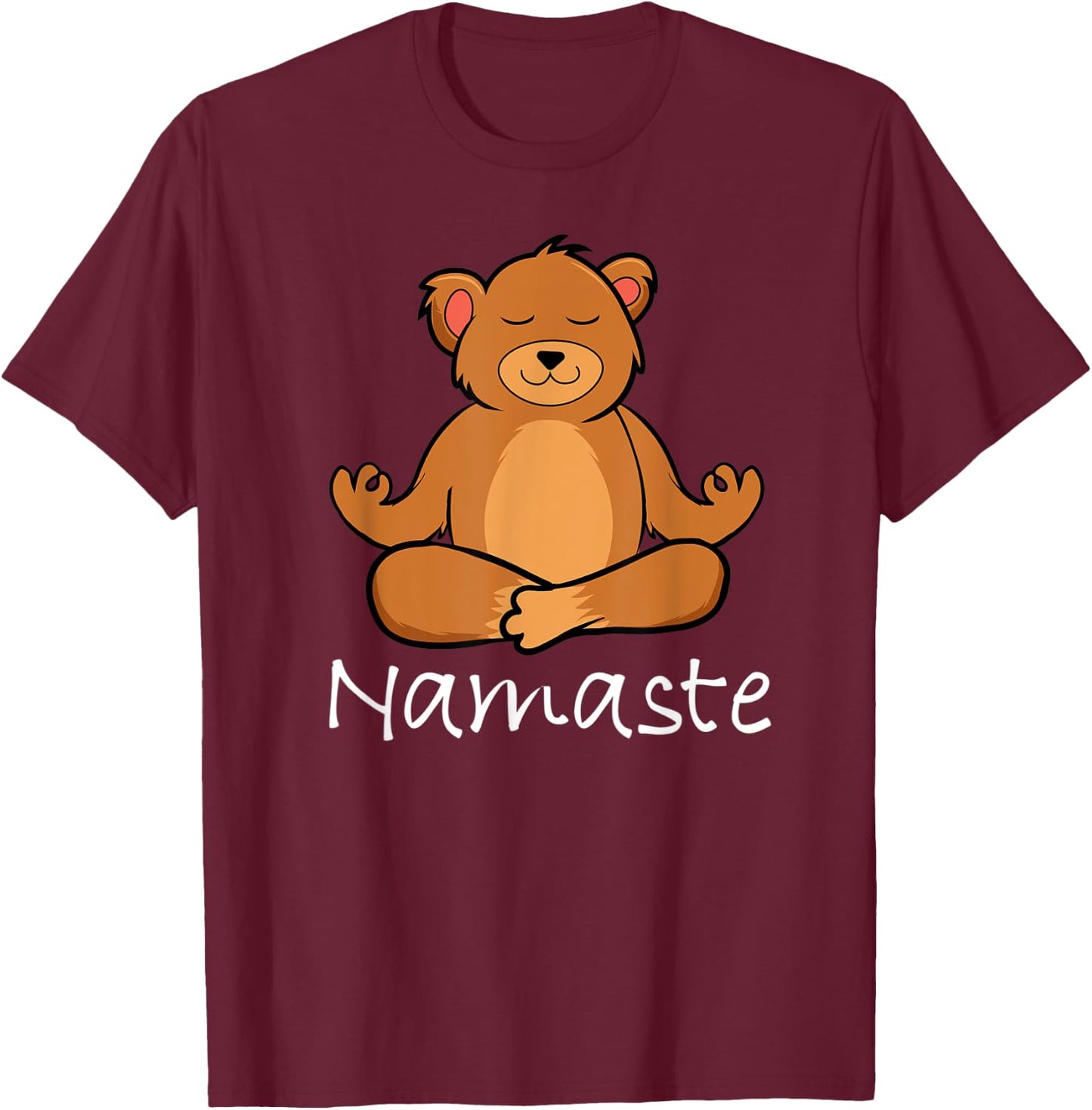 Adorable Cartoon Bear In Yoga Pose Or Meditating Namaste T-Shirt - T-Shirt | Maroon