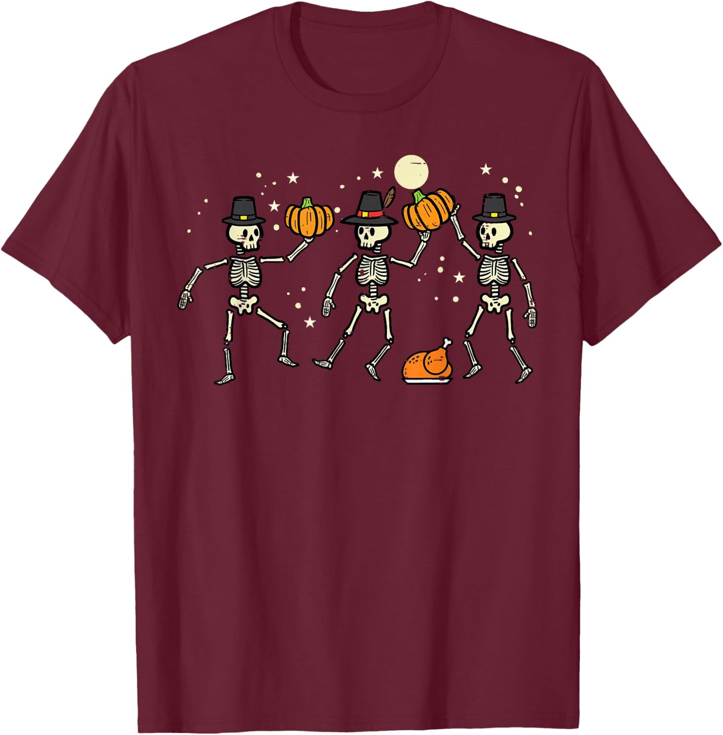 Thanksgiving Dancing Skeletons Fall Men Women Kids Toddler T-Shirt - T-Shirt | Maroon