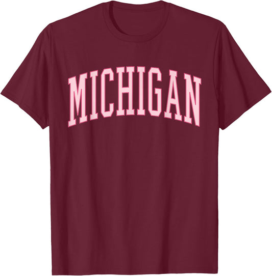Michigan Cute Trendy Preppy Pink T-Shirt - T-Shirt | Maroon