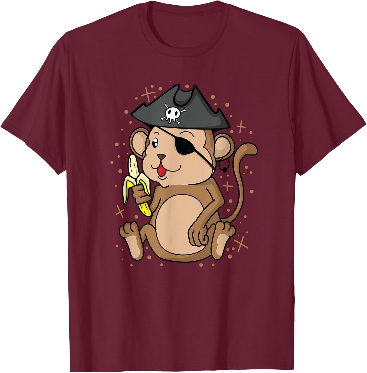 Pirate Monkey with Pirate Hat Eye patch and Banana T-Shirt - T-Shirt | Maroon