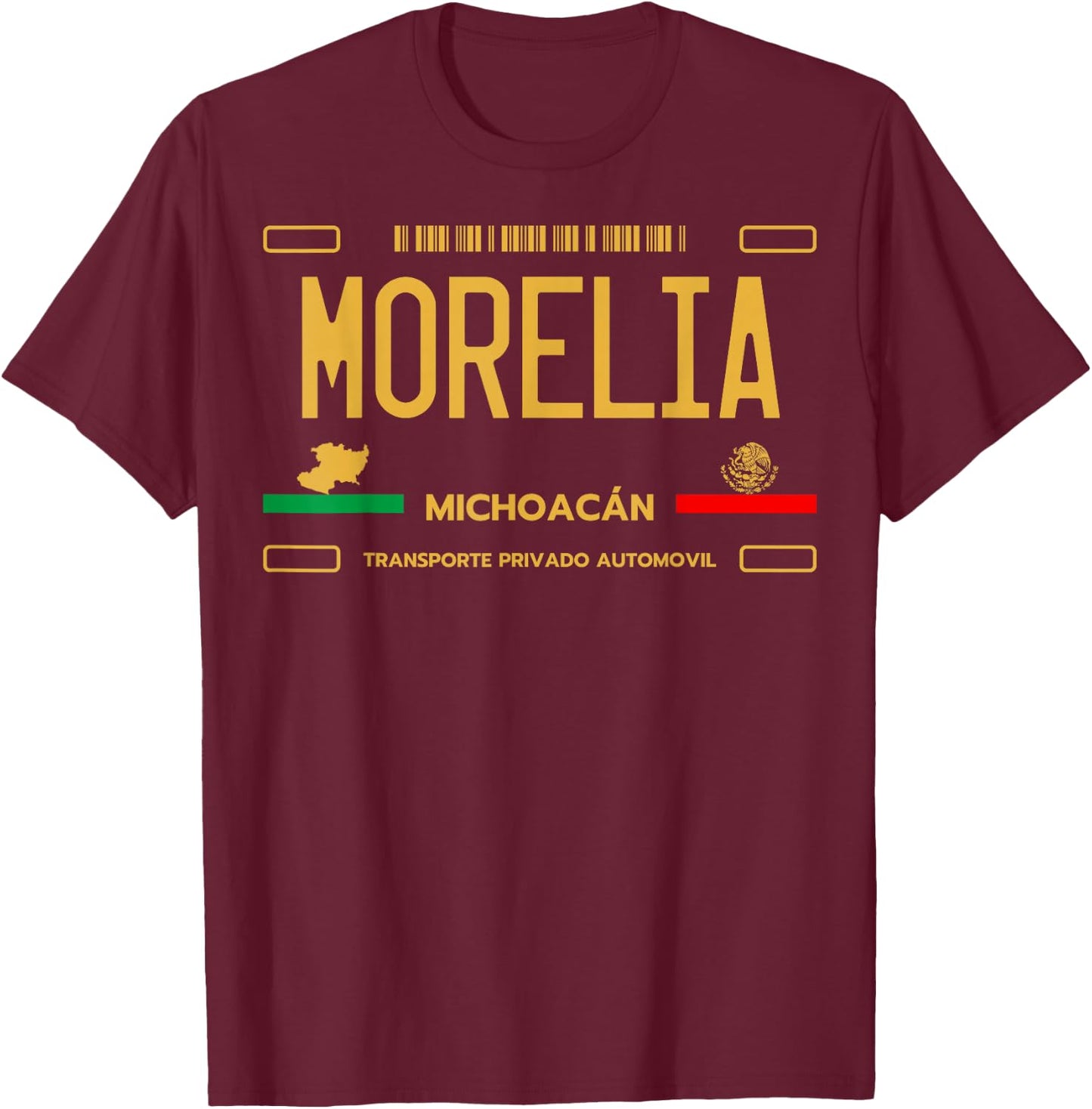 Morelia License Plate, Morelia Michoacan, Morelia T-Shirt - T-Shirt | Maroon