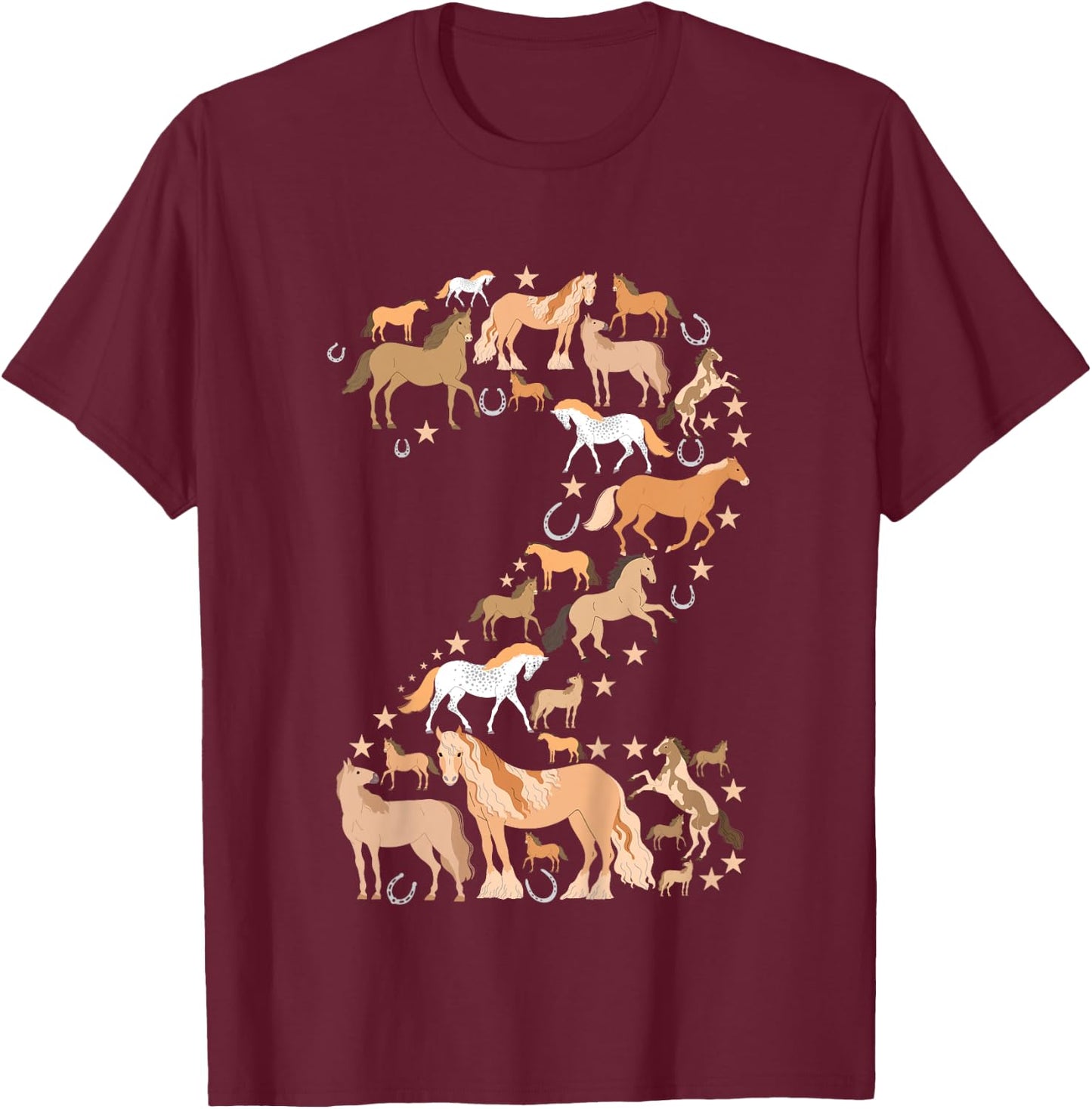 Little Girls 2 Years Old 2nd Birthday Horse Graphic Cute T-Shirt - T-Shirt | Maroon