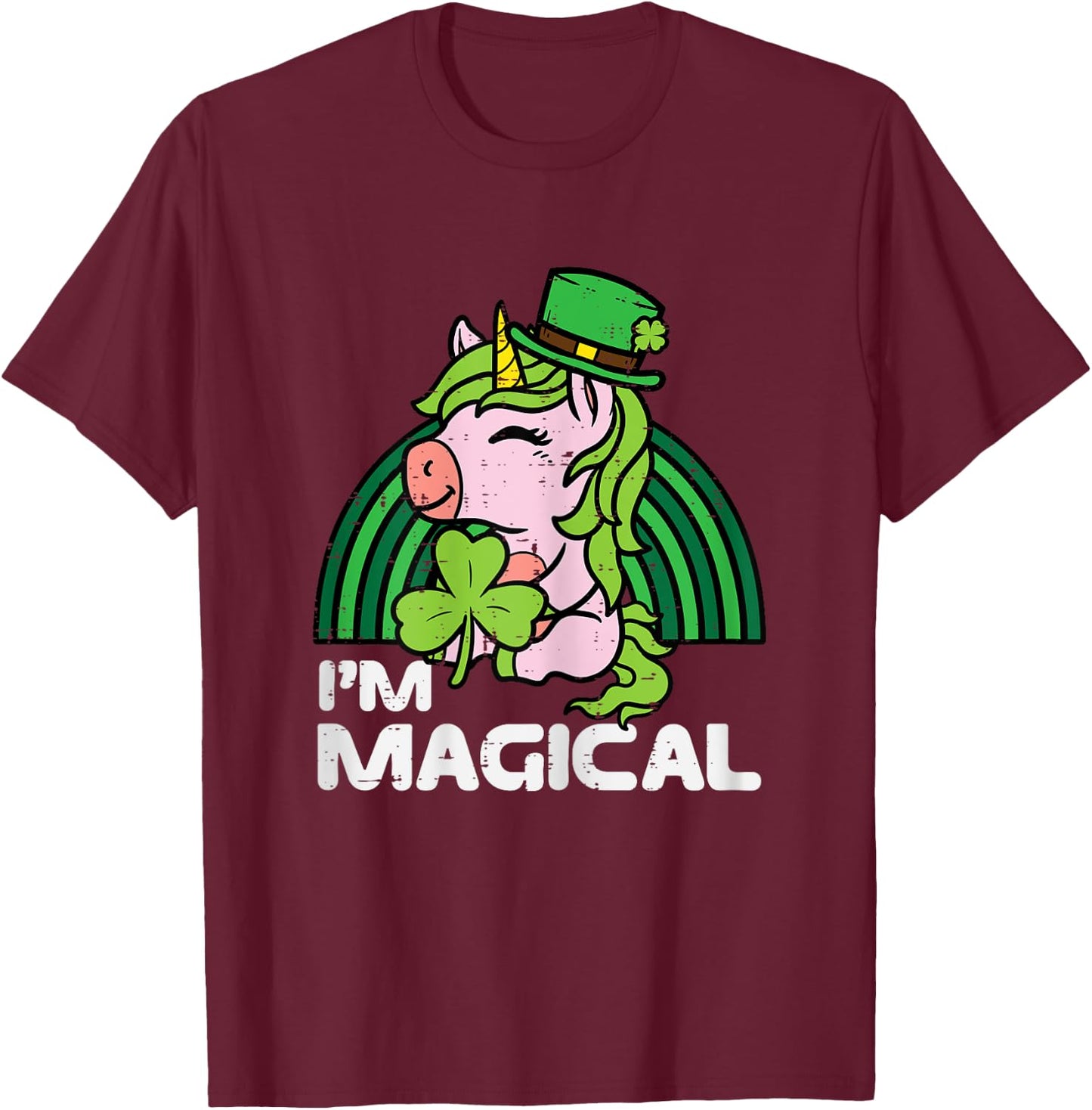 St Patricks Day Unicorn Im Magical Irish Girls Kids Toddlers T-Shirt - T-Shirt | Maroon
